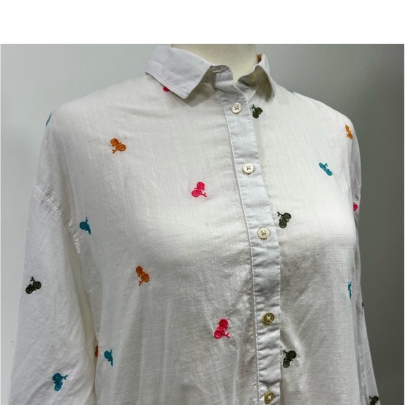 LOFT Cotton Embroidered Button Down Shirt Size Small - Picture 14 of 15